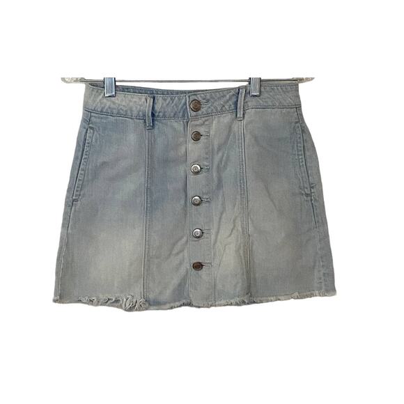 American Eagle Woman's Size 2 Light Wash Button Fly Denim Mini Y2K Jean Skirt - Picture 9 of 9